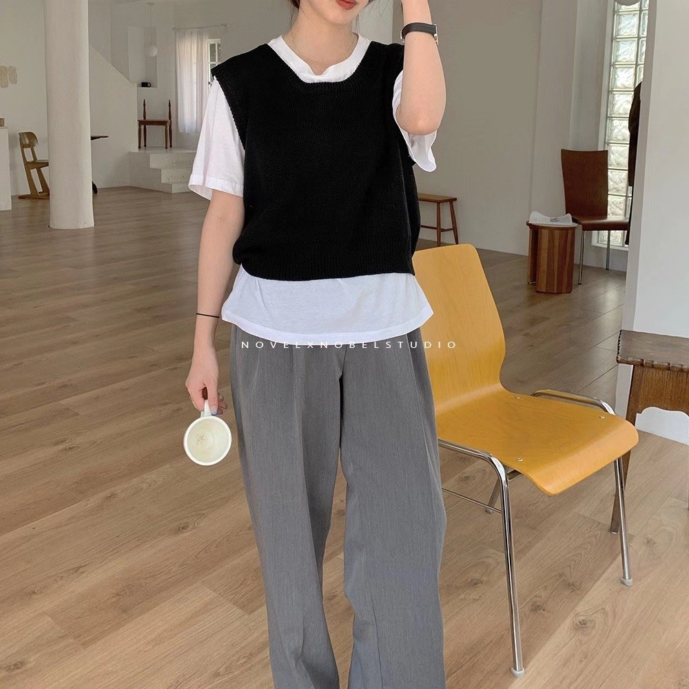 Áo len cổ chữ U màu sắc đơn giản thời trang Hàn Quốc cho nữ | BigBuy360 - bigbuy360.vn