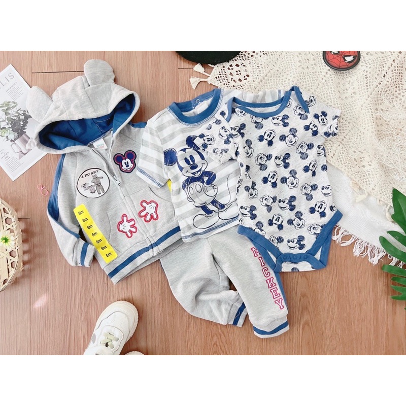 Set 4ct bộ nỉ+body Mickey sz 3-24M