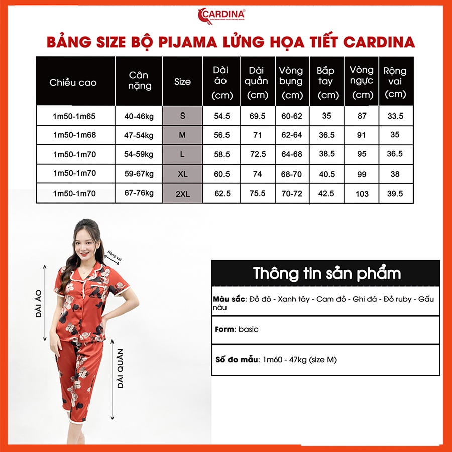 Đồ bộ pijama nữ CARDINA  bộ mặc nhà chất lụa satin Nhật cao cấp họa tiết tinh tế 1Pi26