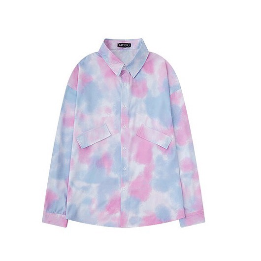 Áo sơ mi tye dye MEANSTORE nam nữ tay lỡ Oversize form rộng ulzzang cổ pizama không nhăn dáng suông - Loang hồng xanh