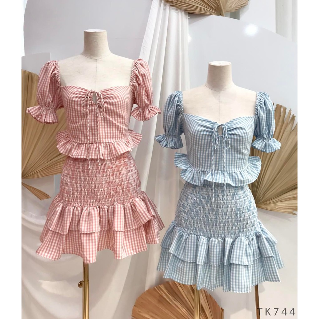[HÀNG THIẾT KẾ CAO CẤP] Set Caro Bèo + Chân Váy Nhún Chỉ Tôn Dáng Cột Nơ Dễ Thương Nhiều Màu Hot Trend