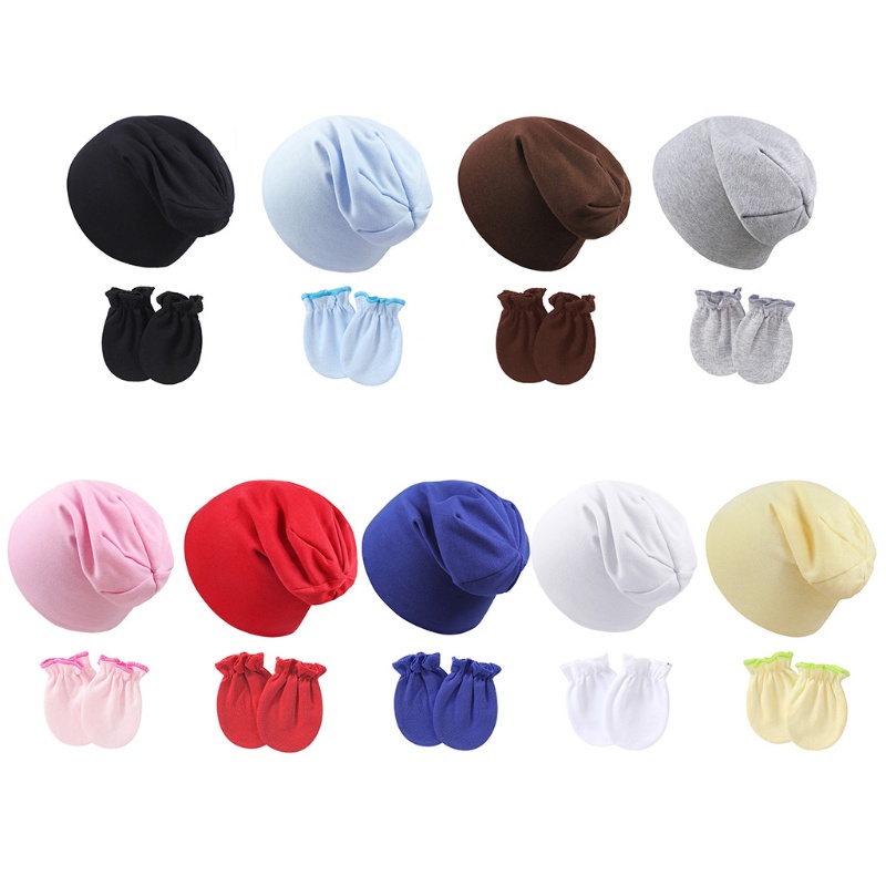 Bộ Găng Tay Cotton + Mũ Beanie Giữ Ấm Chống Trầy Xước Cho Bé Sơ Sinh