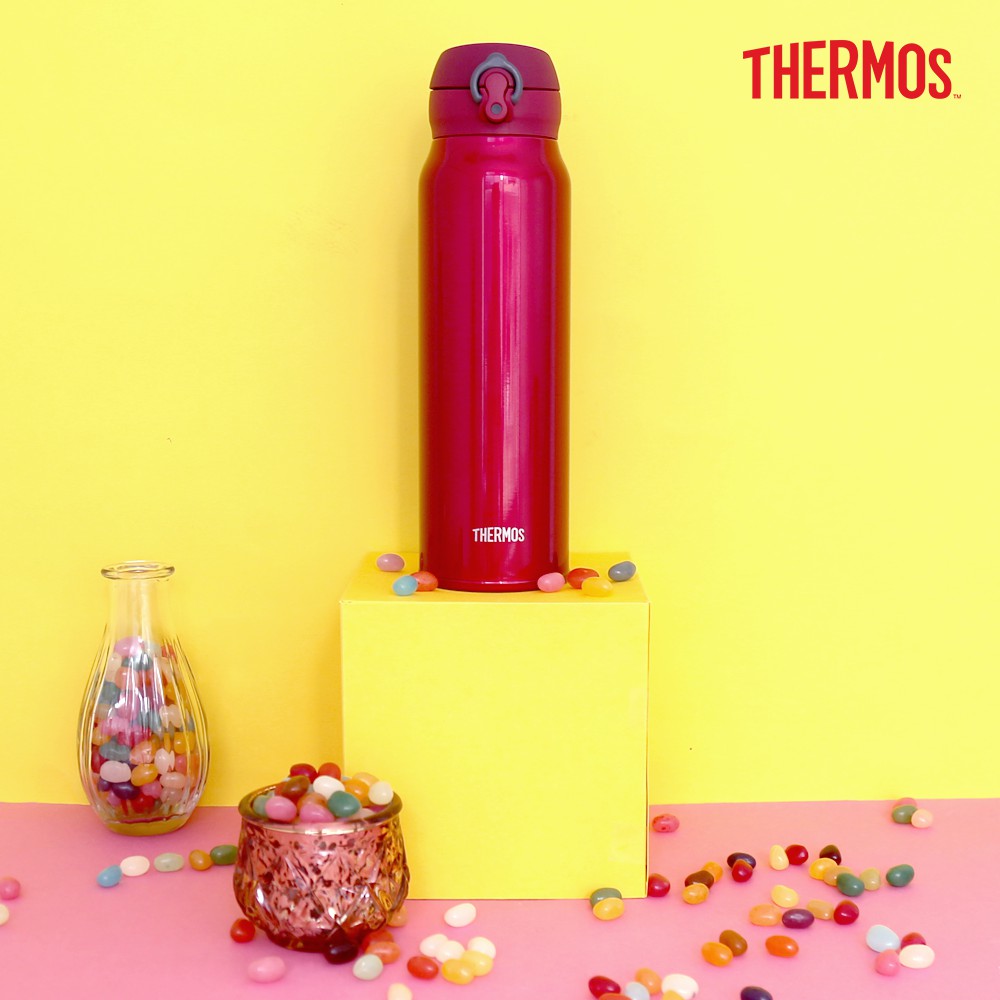 COMBO Chị Em Chúng Mình. Bình giữ nhiệt Thermos nút bấm 500ml màu đỏ  + nắp vặn 500ml màu hồng dành cho đôi bạn cá tính.