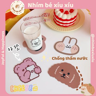 Tấm lót li chống thấm nước - lót cốc hình gấu cún thỏ siêu cute VT140