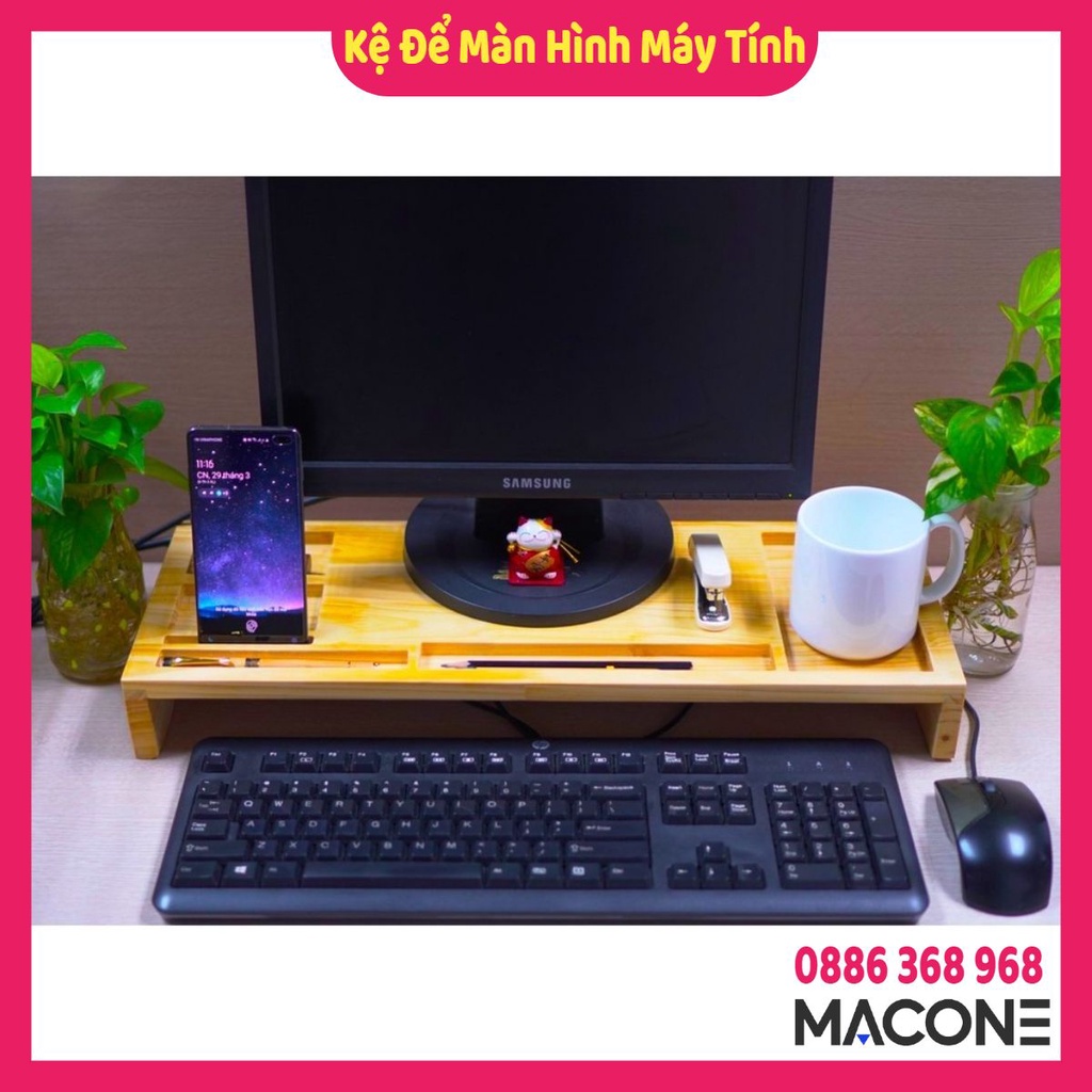 Giá kê đỡ màn hình máy tính PC, iMac bằng gỗ để bàn làm việc nâng chỉnh độ cao cao cấp MACONE P21