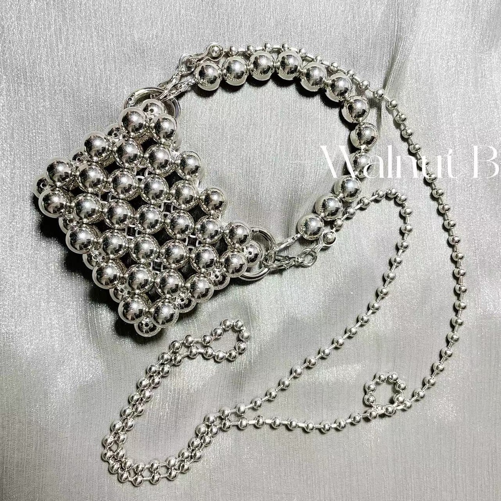 Túi Đựng Son Môi Kết Cấu Kim Loại Đính Hạt Thủ Công