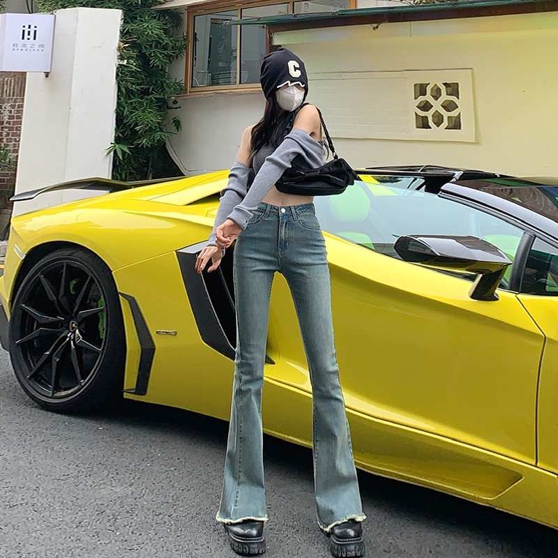 Quần Jeans Ống Loe Lưng Cao Thời Trang Dành Cho Nữ