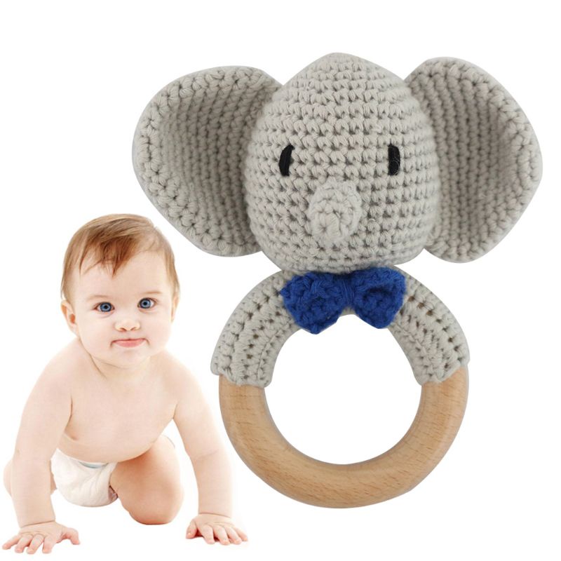 Đồ Chơi Vòng Ngậm Mọc Răng Hình Chú Voi Bằng Len Móc DIY Dành Cho Bé Sơ Sinh Mọc Răng