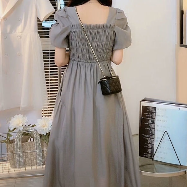 Đầm Chữ A Dáng Dài Cổ Vuông Tay Phồng Xếp Ly Phong Cách Hàn Quốc Thời Trang Mùa Hè Dành Cho Nữ 2022