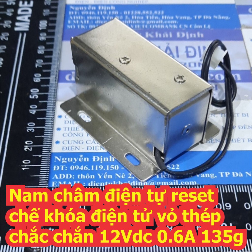 Nam châm điện tự reset chế khóa điện tử vỏ thép chắc chắn 12Vdc 0.6A 135g kde7499