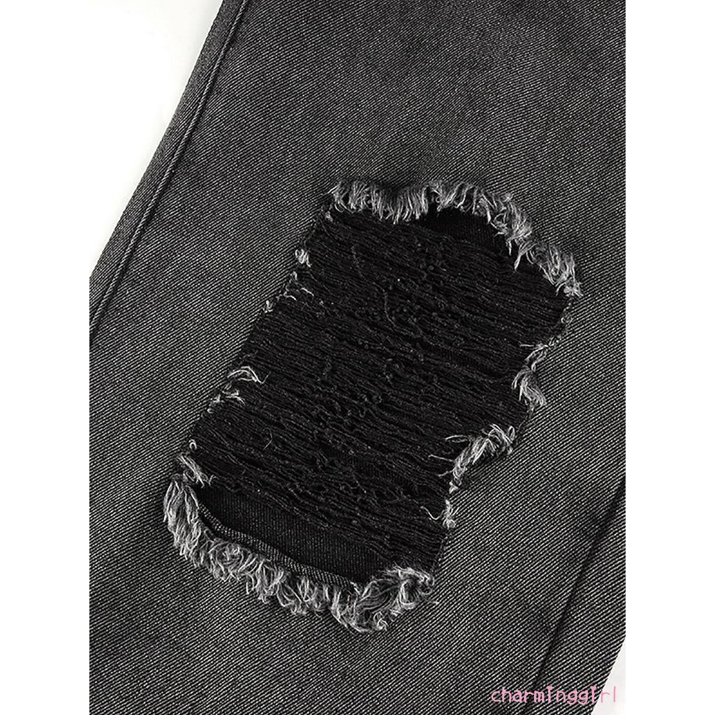 Quần Jean Nữ Lưng Cao Rách Gối Thời Trang