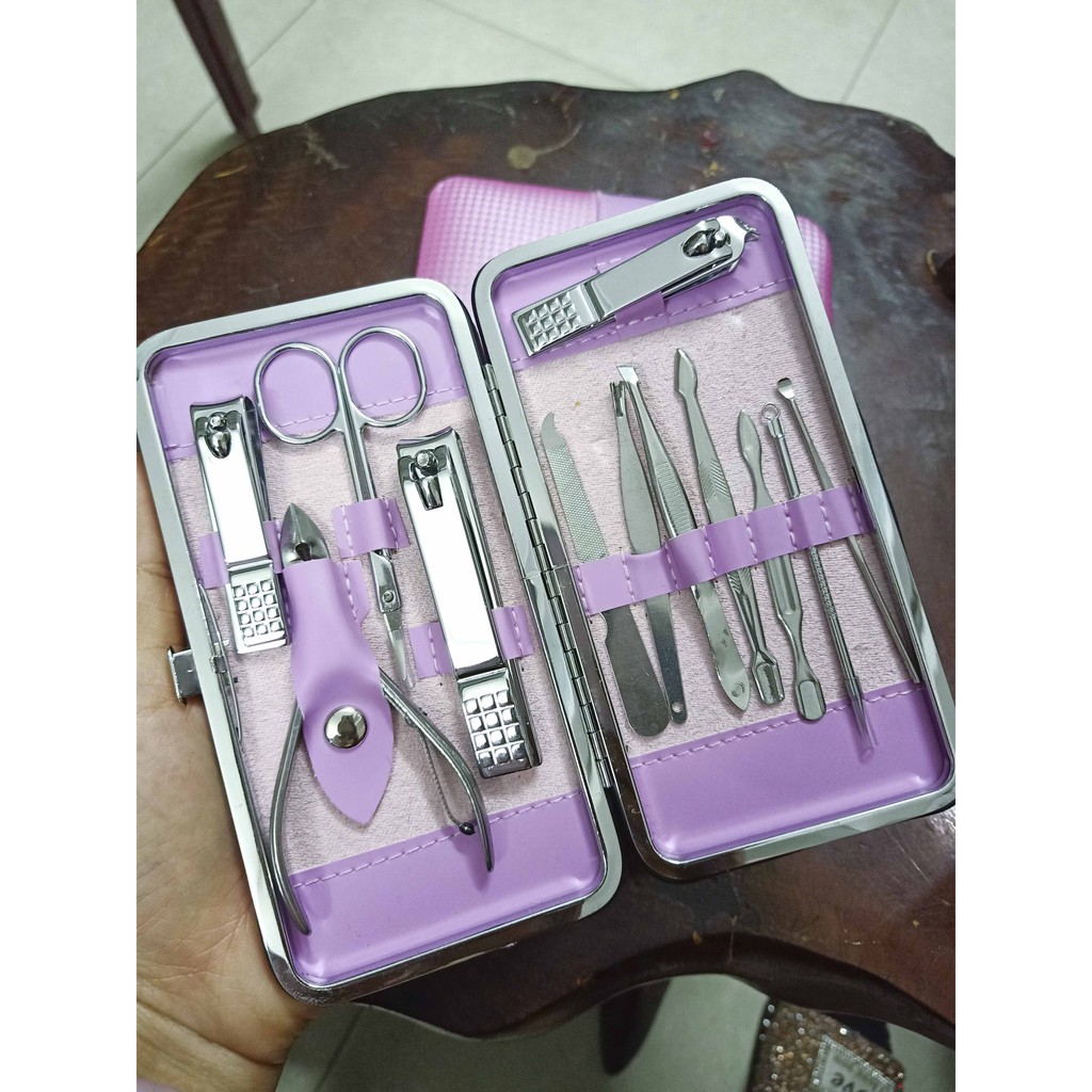 💞HỘP LỚN 💞 Bộ 12 món Kiềm Cắt, Bấm Móng Tay , Lấy Ráy Tai , Que Nặn Mụn , Kéo Tỉa Lông Mày Inox 12 món