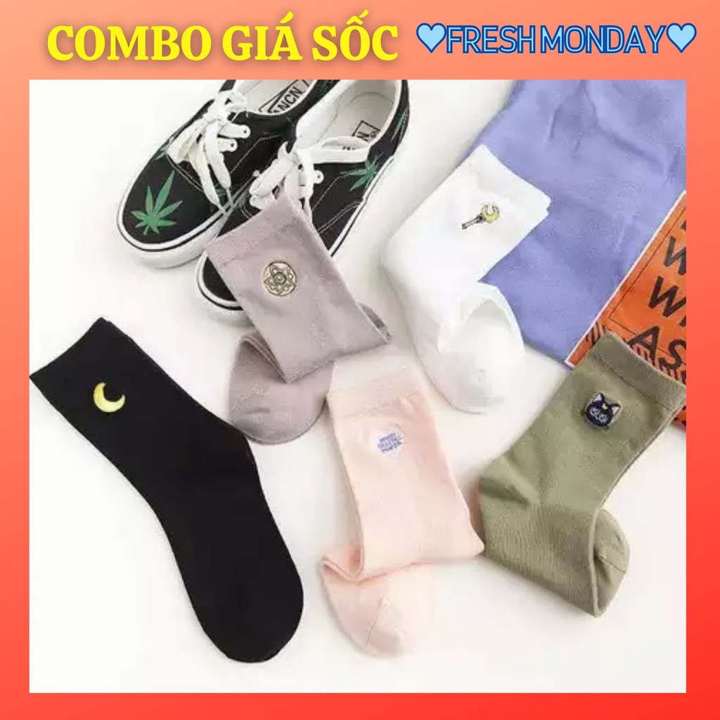 Combo 5 tất cổ cao cotton hoạ tiết dễ thương⚡️ 𝐅𝐑𝐄𝐄 𝐒𝐇𝐈𝐏 ⚡️Cotton mềm mại, style Hàn Quốc ♥️ Mã TR21