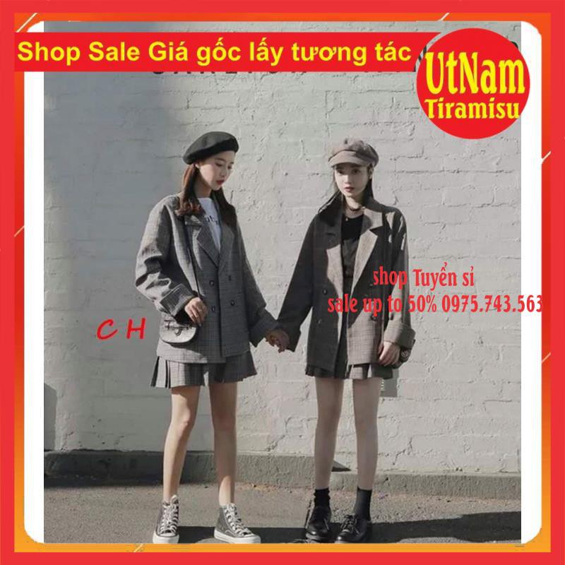 Sét áo vest + chân váy Kẻ có ảnh thật sp kiểu dáng unisexFreesize 55kgphong cách Hàn Quốc