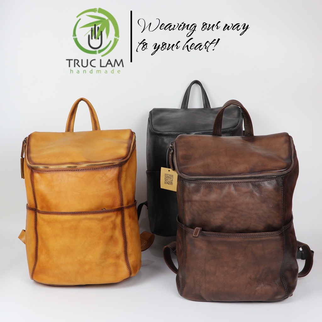 Balo Dáng Hộp Thời Trang Nam Da Bò Thật Cao Cấp Nhiều Ngăn Tiện Lợi – Trúc Lâm Handmade