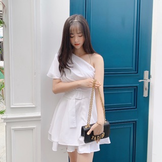 Set áo váy lệch vai kèm belt