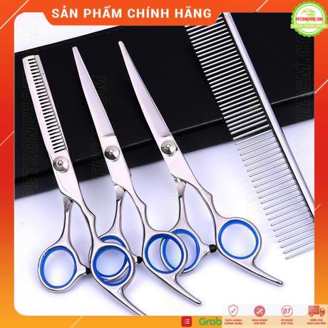 Bộ kéo cắt tỉa lông cho chó mèo 4 in 1 ️ FREESHIP️ bộ Grooming với 3 kéo và 1 lược inox - PetZoneHCM