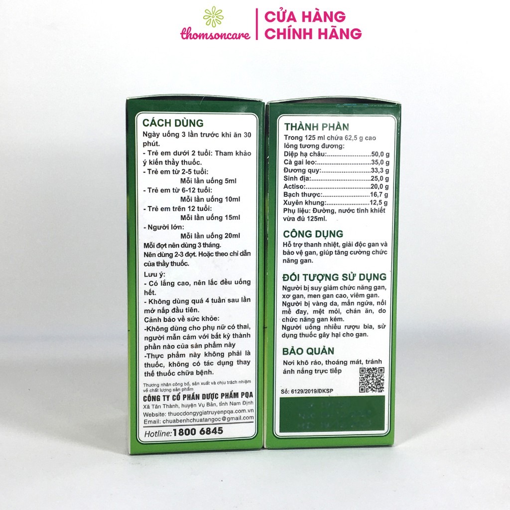 Siro mát gan PQA từ thảo dược - dùng được cho bé từ 2 tuổi, bổ gan - Chai 125ml