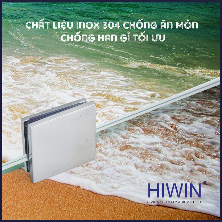 Kẹp chân kính 0 độ cabin tắm cạnh thẳng chất liệu inox 304 mặt gương HIWIN FC-2030