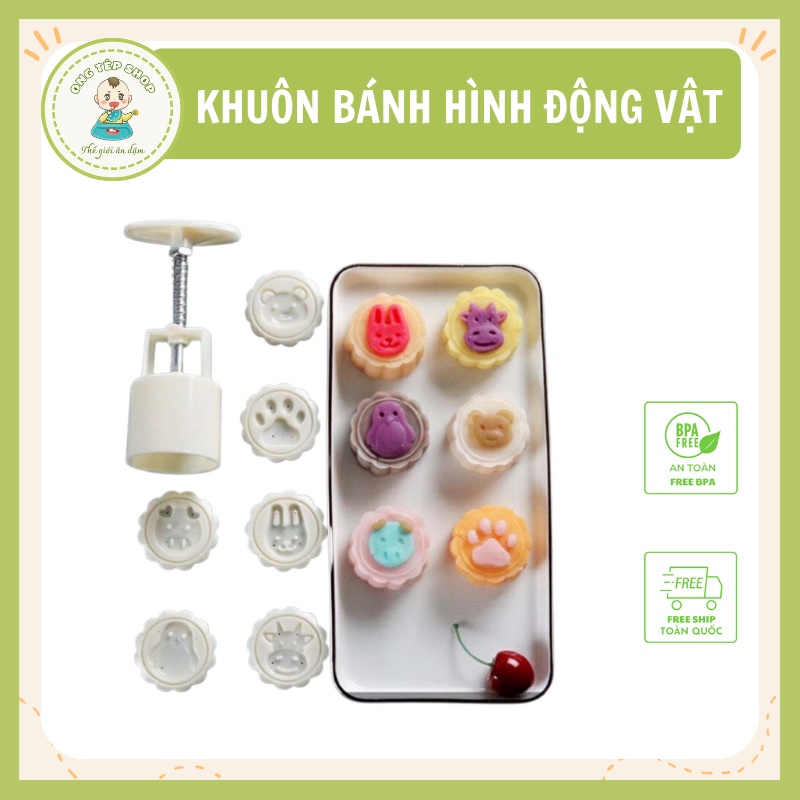 khuôn làm bánh lò xo hình thú, khuôn làm bánh trung thu 6 mặt kèm dụng cụ nhấn hình động vật