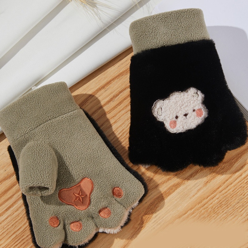 Găng Tay Hở Ngón Giữ Ấm Mùa Đông Họa Tiết Móng Vuốt Gấu Hoạt Hình Cho Người Lớn