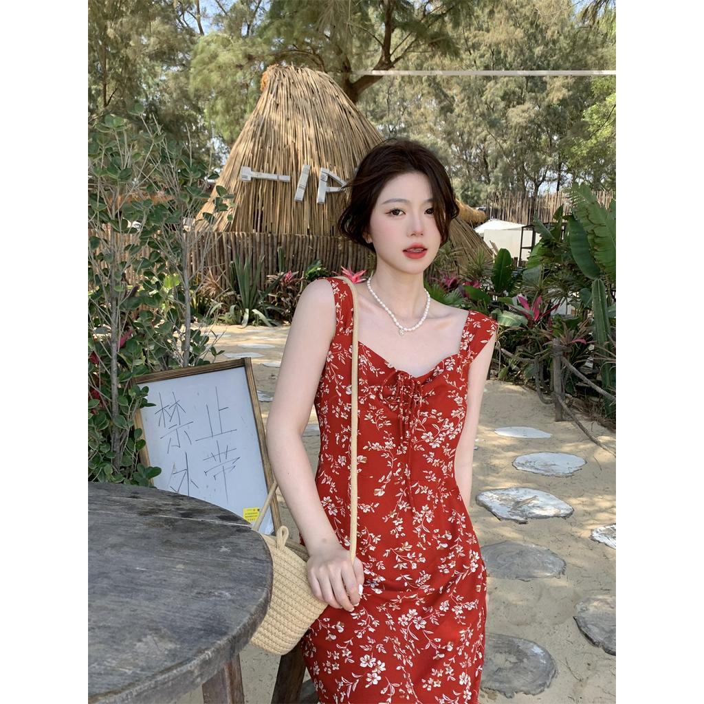 Đầm Dây Hoa Vải Chiffon Mỏng Thời Trang Mùa Hè 61894 Màu Đen