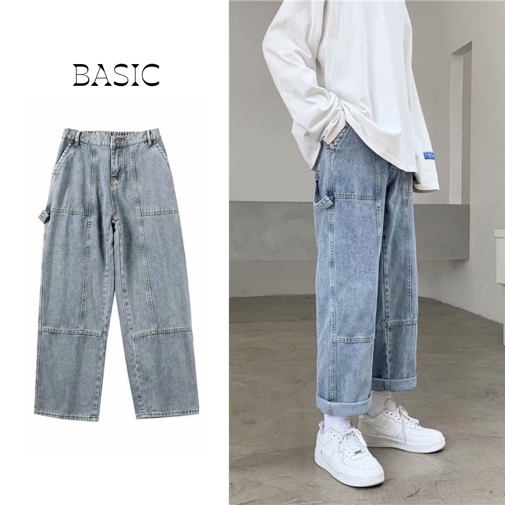 Quần bò nam BASIC baggy ống rộng màu Xám, đen phong cách hàn quốc