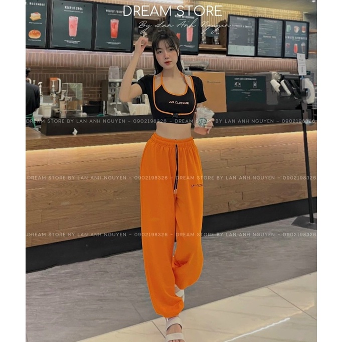 SET ÁO CROPTOP DÂY YẾM VIỀN MÀU KÈM QUẦN JOGGER BO ỐNG