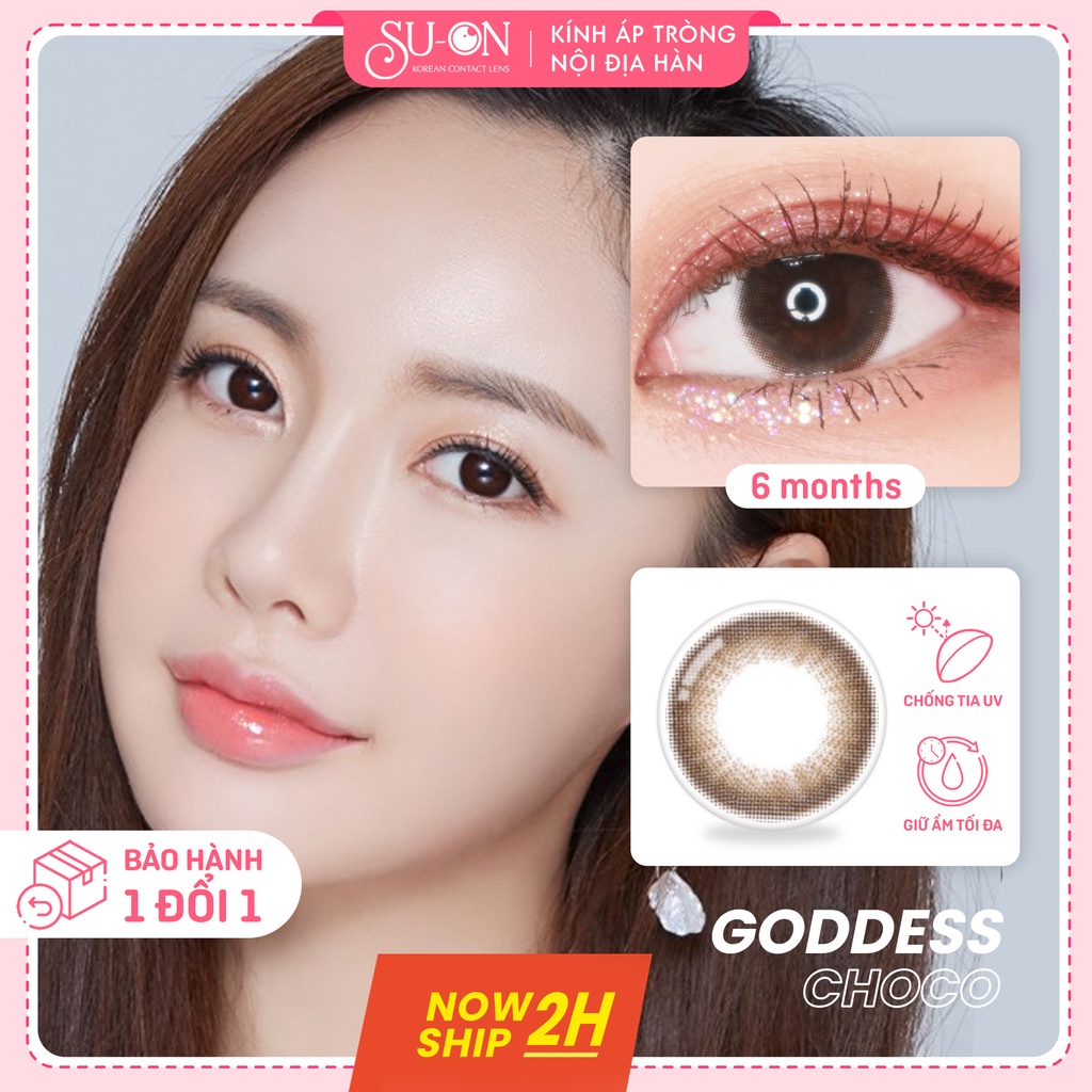 Lens cận nâu tự nhiên GODDESS CHOCO, kính áp tròng Hàn Quốc chính hãng Lensme 14.3mm, chocobabi siêu êm 6 tháng