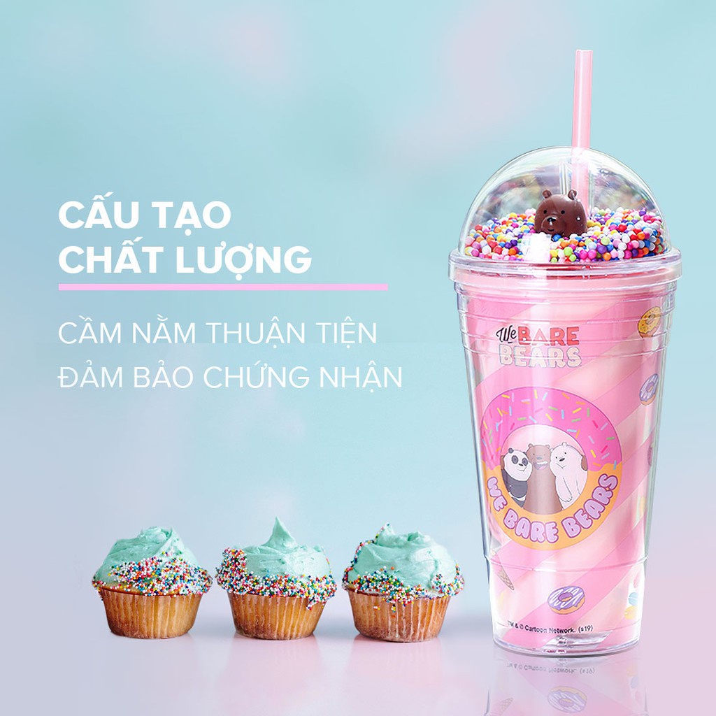 Cốc nhựa Miniso x We Bare Bears kèm ống hút 480ml - Hàng chính hãng