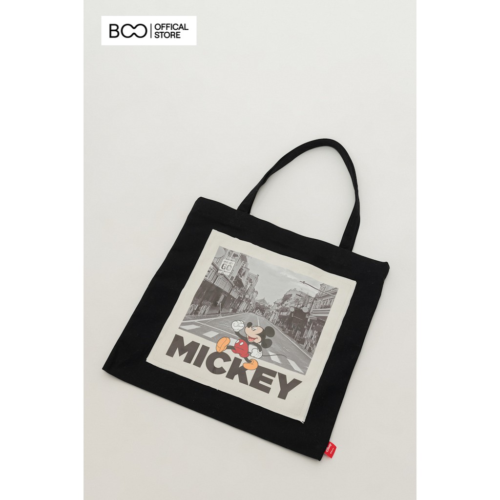 Túi Tote BOO Vải Canvas Size To Đáy Vuông In Hình &quot;Mickey Go Việt Nam&quot;