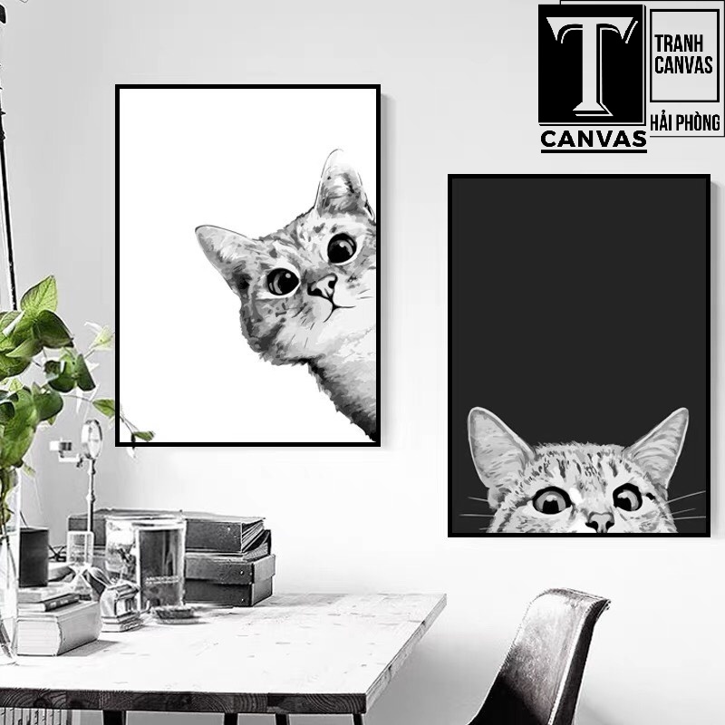 (Giá Xưởng) Tranh Canvas treo tường phòng khách, tranh hiện đại nghệ thuật, tranh vẽ con Mèo MEO 19-20 (không khung)