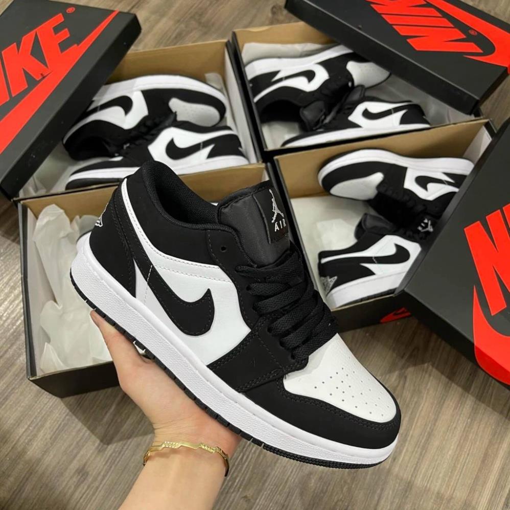 Giày Jordan air cổ thấp panda màu đen trắng nam nữ, Sneaker JD1 low Panda đen bản đẹp full size