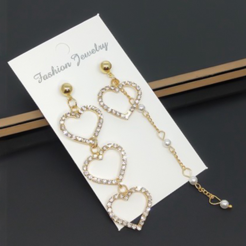 Bông tai hợp kim hình trái tim đính đá sang trọng