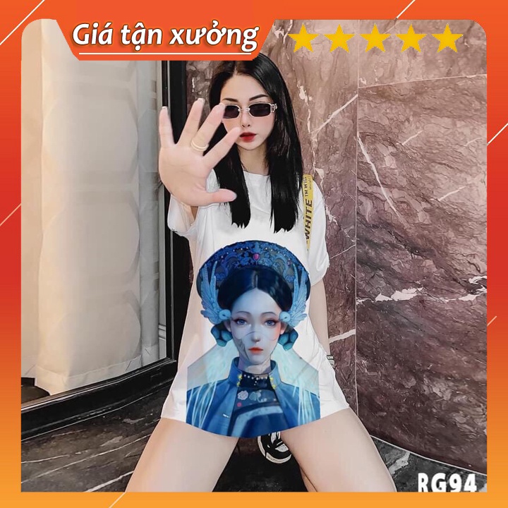 Áo Thun Tay Lỡ ❤ Áo Phông Dáng Rộng Cotton Nam Nữ Hình Cô Gái Cổ Trang
