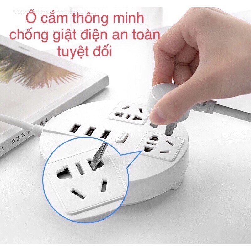 Đèn Led học Để Bàn 3 Cấp Độ chống cận Có Thể Tháo rời kèm ổ điện tích hợp 3 cổng usb sạc điện thoại laptop máy tính bảng