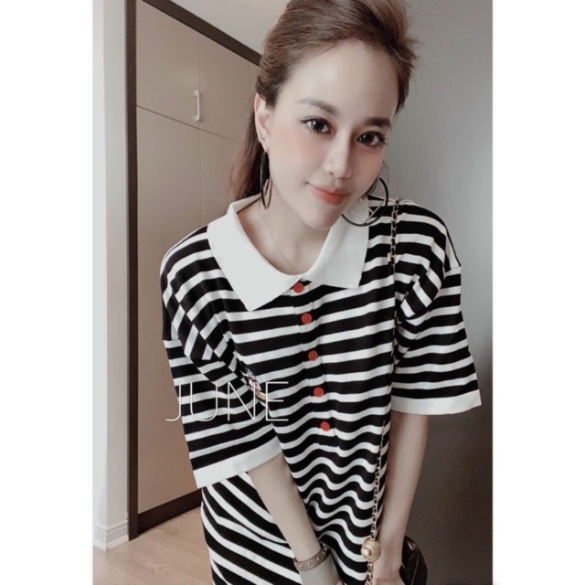 Váy len kẻ thêu hình hàng đẹp Quảng Châu