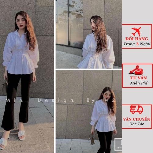 Áo sơ mi trắng nữ công sở chiết xếp ly eo tay bồng tiểu thư ulzzang Hàn Quốc yolo fashion