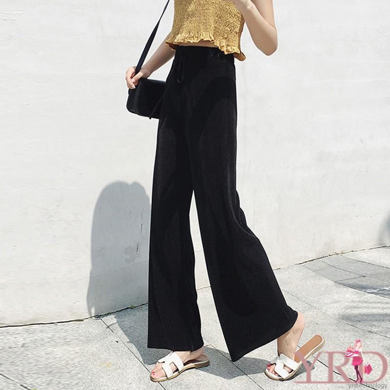 Quần ống rộng màu trơn bằng lụa thời trang | BigBuy360 - bigbuy360.vn