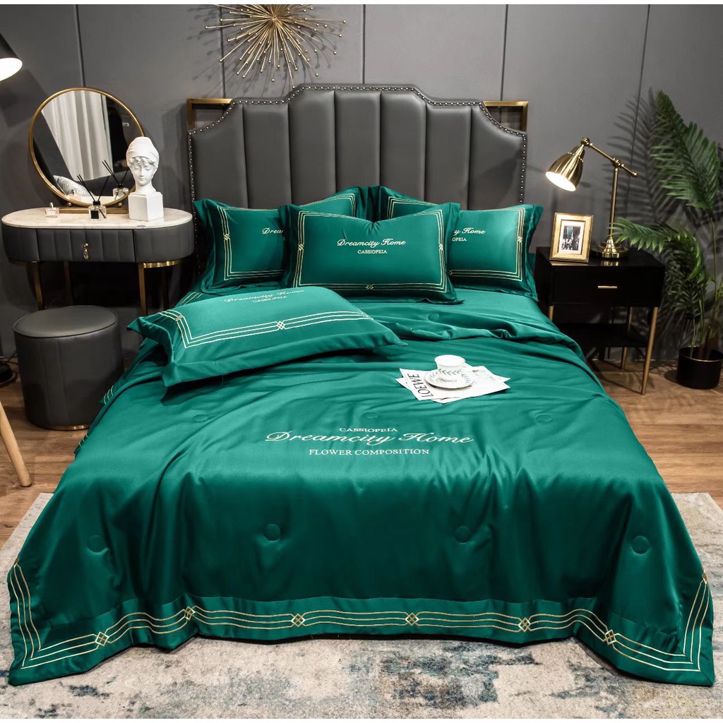 Bộ chăn ga gối phi lụa DreamHome chăn trần hè nhập khẩu cao cấp, chăn ga gối phi lụa siêu mềm mịn thoáng mát, không nhăn