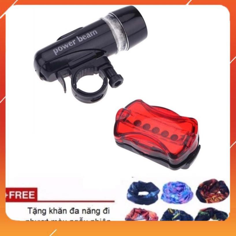 ❤️Deal Sốc❤️ Bộ đèn pin gắn xe đạp và đèn chiếu hậu 5 LED 206211 (Đen đỏ) tặng khăn đa năng đi phượt
