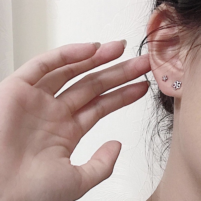 Bông tai hoa 5 cánh đôi kim bạc 925 imo.sg xinh xắn dễ thương sang xịn phong cách hàn quốc