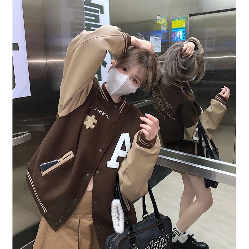 Áo Khoác Bóng Chày Dáng Rộng Phong Cách Retro Thời Trang Xuân Thu Dành Cho Nữ