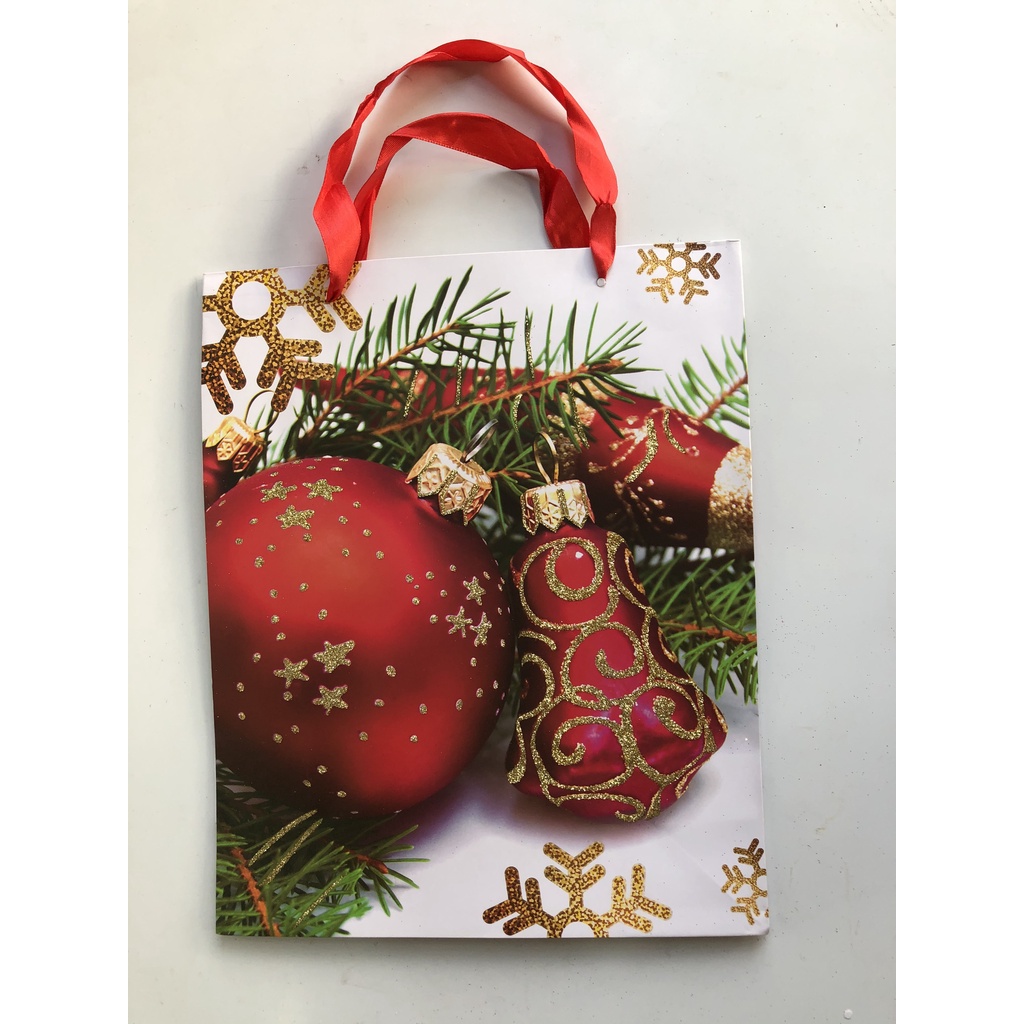 Túi giấy cao cấp đựng quà Noel phủ nhũ lấp lánh 32cm x 26cm trang trí Giáng sinh và làm quà tặng M2