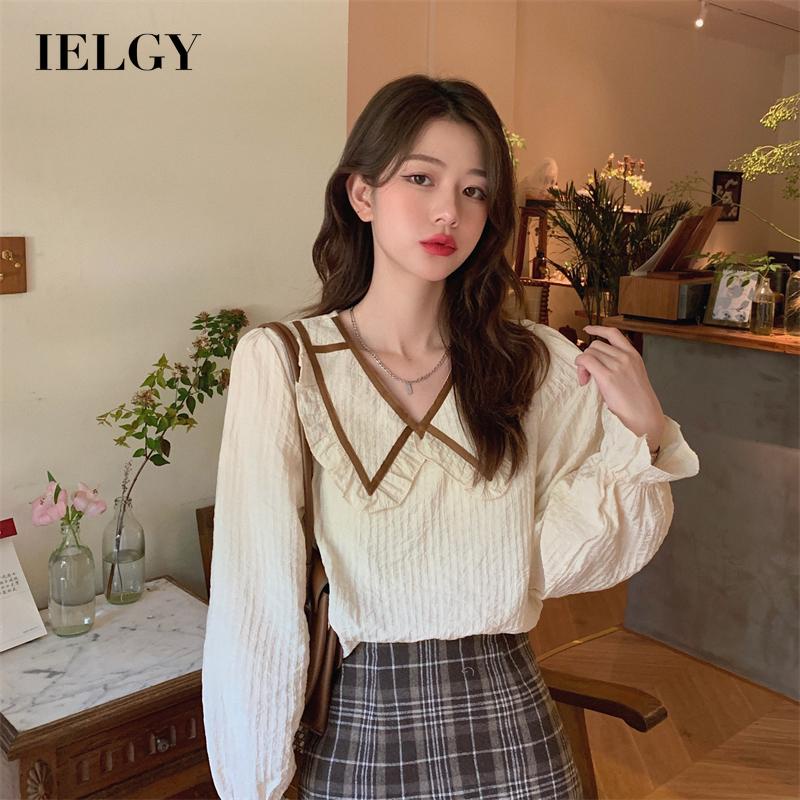 Áo kiểu IELGY tay dài dáng rộng màu sắc tương phản phong cách ngọt ngào dành cho nữ