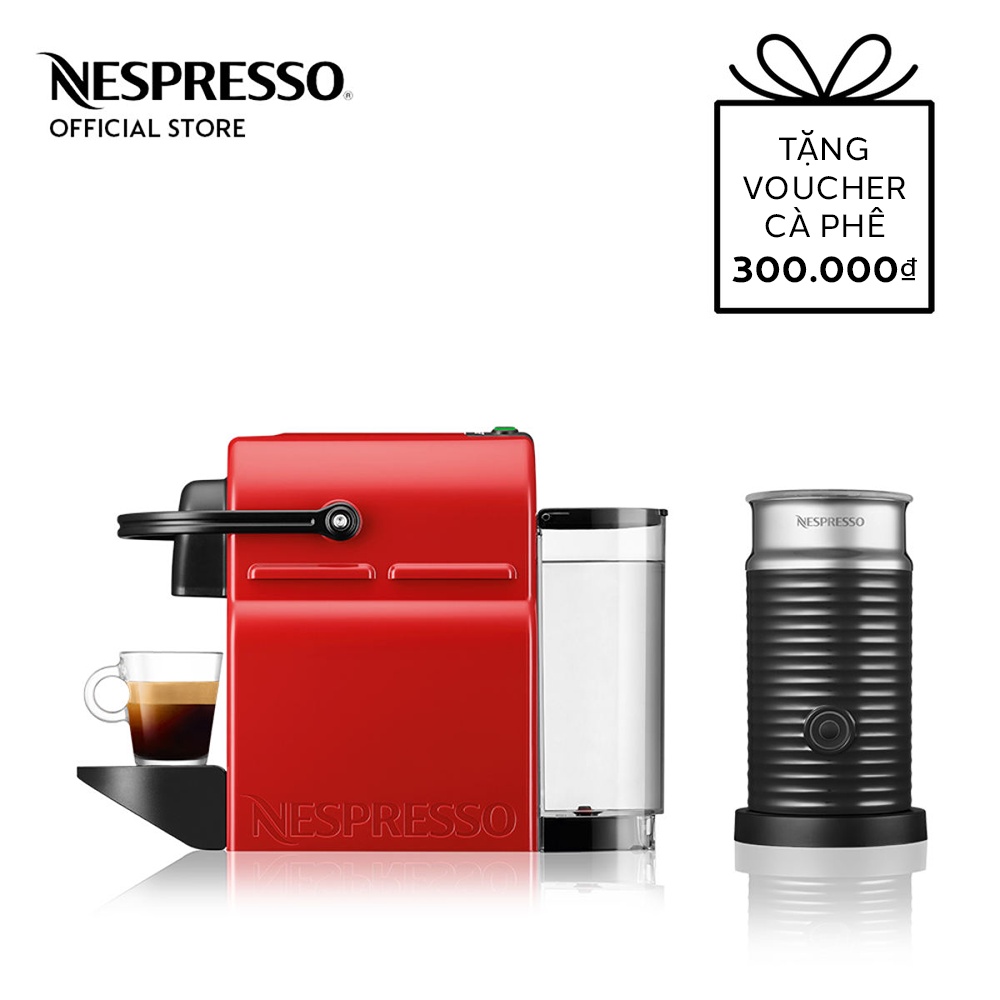 [Mã ELHADEV giảm 4% đơn 300K] Bộ máy pha cà phê Nespresso Inissia - Đỏ &amp; máy đánh sữa Aeroccino 3