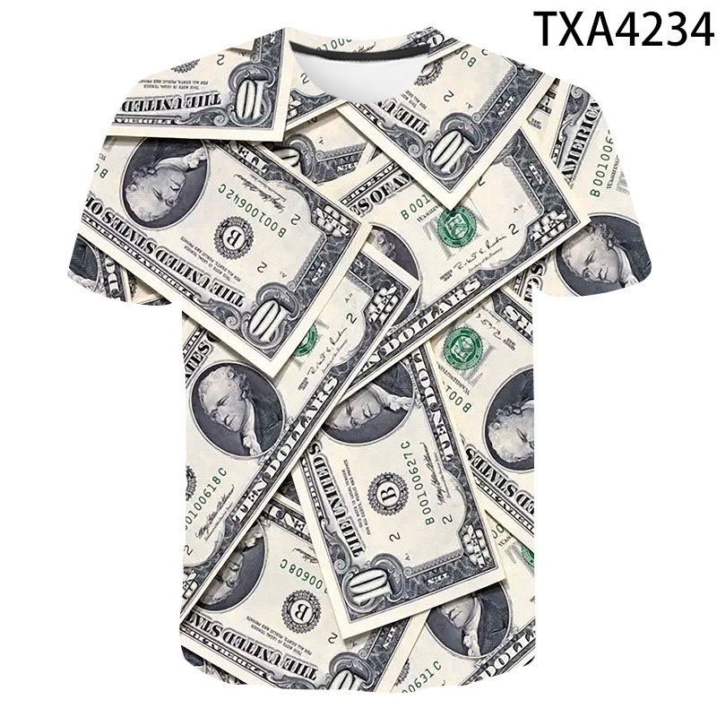 Áo Thun Tay Ngắn In Hình Tiền Đô La Mỹ 3D Thời Trang Dành Cho Nam Và Nữ XS-3XL