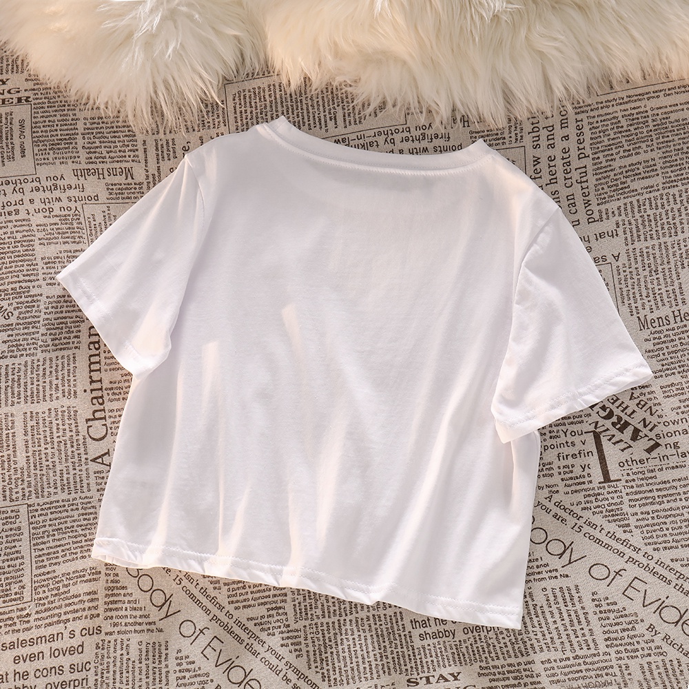 NUZIRO  Áo thun  tay ngắn cổ tròn in hình thiên thần nhỏ dễ thương thời trang cho nữ