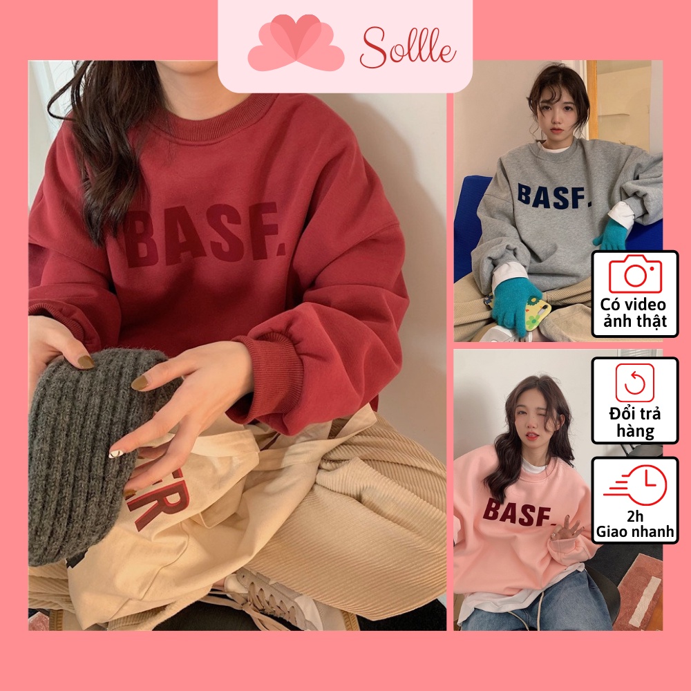 Áo nỉ sweater lót bông ấm đẹp form rộng unisex oversize in chữ BASF Hàn Quốc Sollle