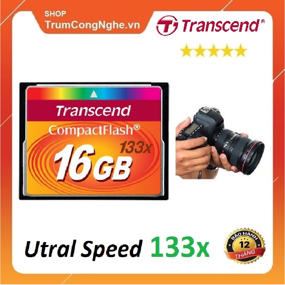 Thẻ nhớ CF Transcend CompactFlash 16GB 133x Speed dùng cho máy ảnh , máy CNC